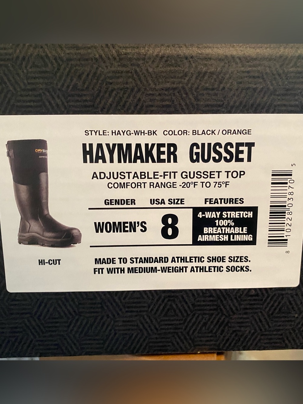 Women's Black/Orange Hi-Cut Boots - Size 8
